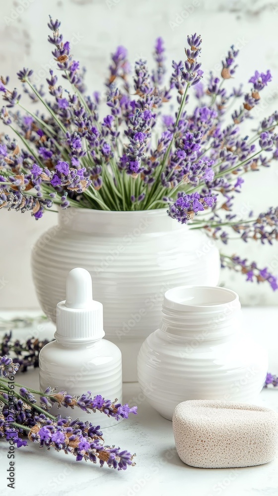 Lavender Spa Products on Marble Surface Lavender Spa Products on Marble Surface