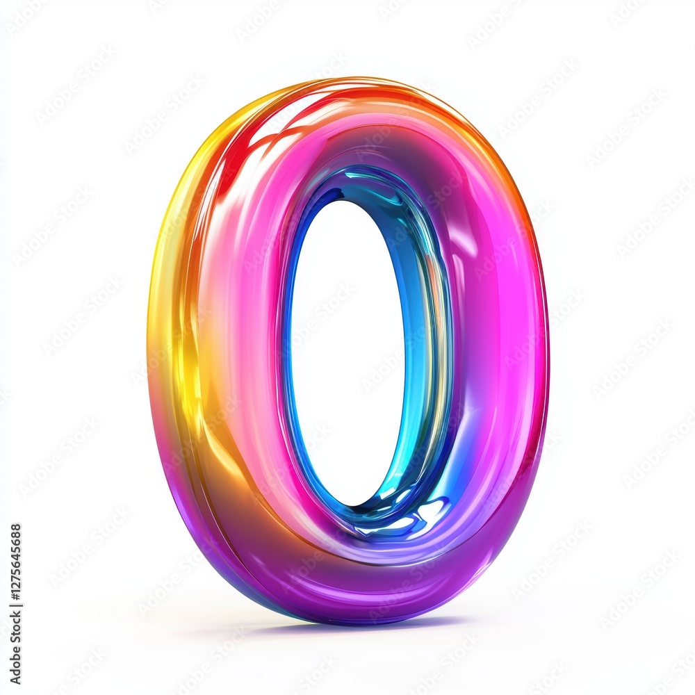 Number 0 made of smooth rainbow-colored gradients with a glossy finish isolated on a clean white background Number 0 made of smooth rainbow-colored gradients with a glossy finish isolated on a clean white background