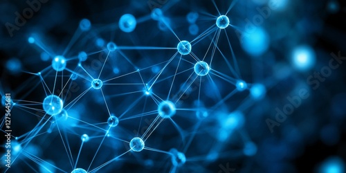 Abstract Blue Network Structure with Interconnected Nodes and Lines on Dark Background