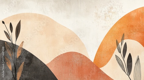 Abstract Landscape: Earthy Tones and Minimalist Botanicals