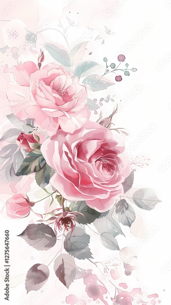 Soft rococo watercolor rose flowers texture pattern illustration poster background Soft rococo watercolor rose flowers texture pattern illustration poster background