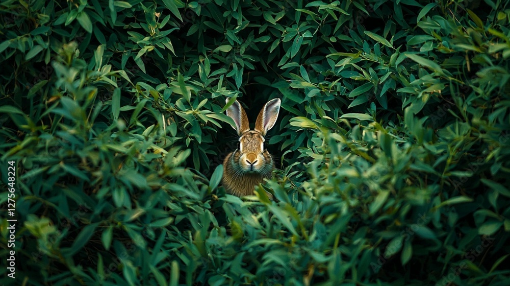 Obraz premium Hidden Hare in Green Bushes