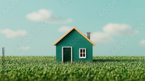 Wallpaper Mural Green House Surrounded by Lush Grass and Eco-Friendly Wind Energy Turbines in Blue Sky Torontodigital.ca