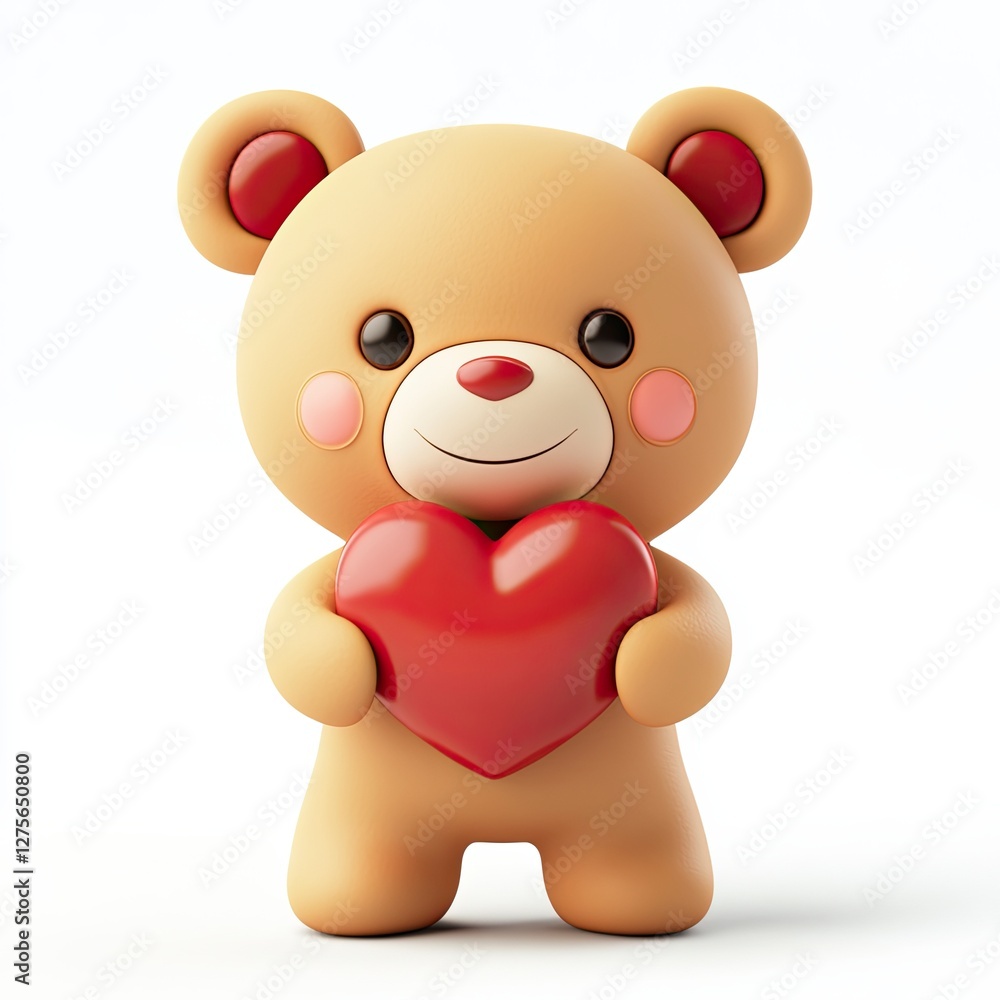 Cute bear character holding a red heart symbolizes love and affection in a cheerful setting Cute bear character holding a red heart symbolizes love and affection in a cheerful setting