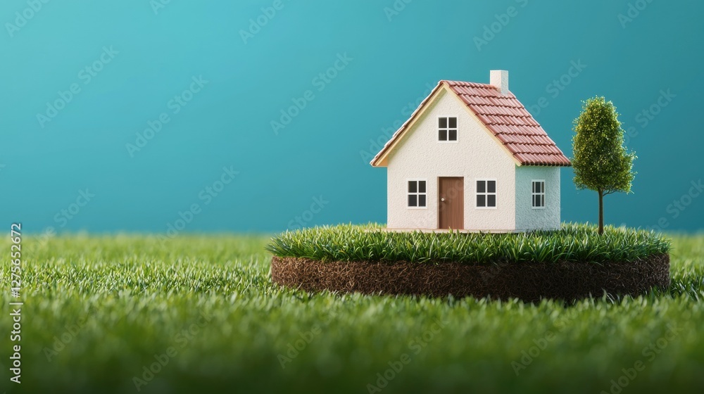 Eco-Friendly House with Green Energy Garden Concept in Green Grass Field Eco-Friendly House with Green Energy Garden Concept in Green Grass Field
