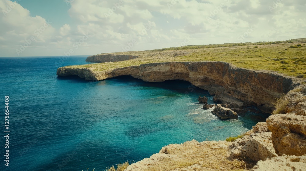 Fototapeta premium Coastal Cliffs and Caves: A Picturesque Ocean Shore Wonder