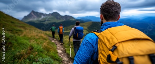 Adventure Awaits, Group of Hikers Conquering Mountain Trails Together photo