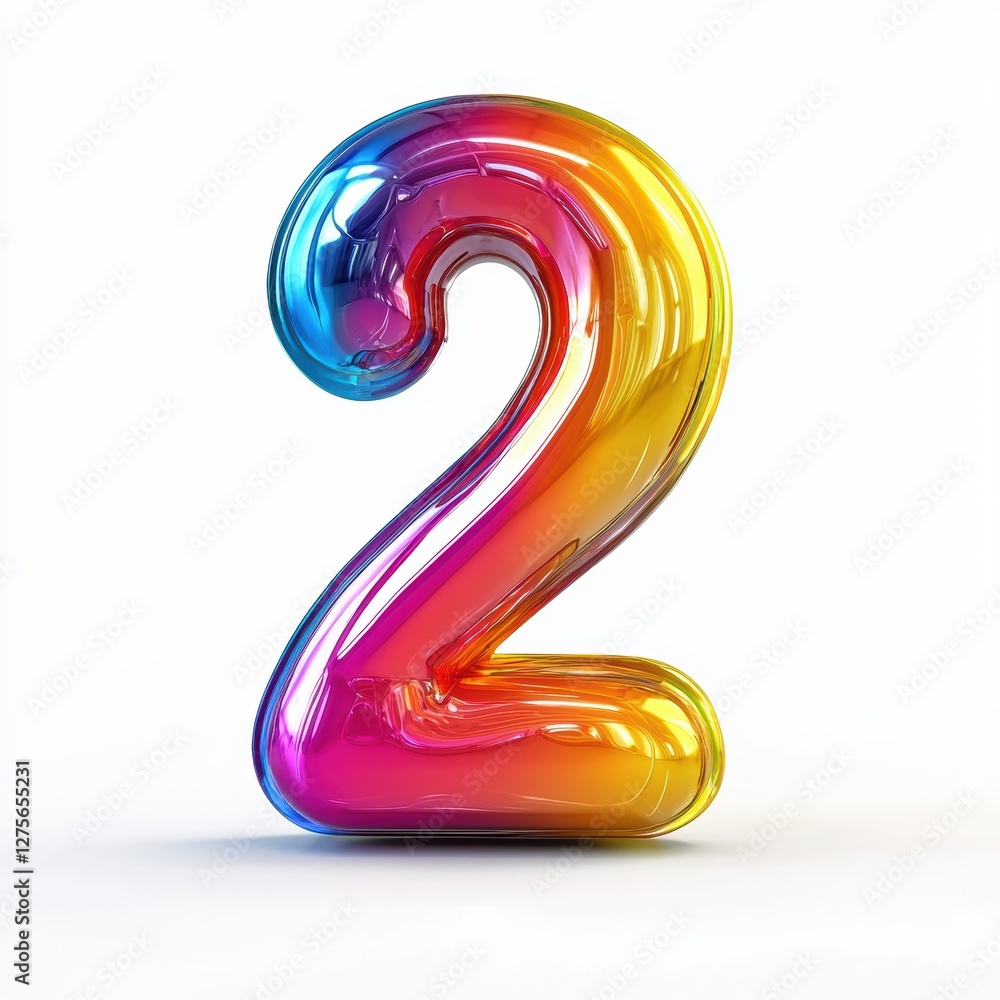 Number 2 made of glossy colorful plastic with smooth reflections isolated on a clean white background Number 2 made of glossy colorful plastic with smooth reflections isolated on a clean white background
