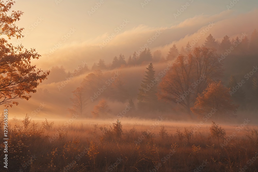 Obraz premium Enchanting Soft Gradient Autumn Fog Background with Warm Digital Glow and Vintage Golden Tones
