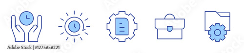 content management, briefcase, time management, settings. Manager Icon vector illustration. Line Duotone style. Editable stroke