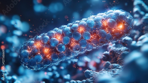 Stunning 3D Illustration of a Glowing Microscopic Bacterial Cell