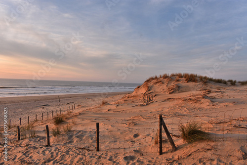 End of the day at the beach. La Tremblade. France photo