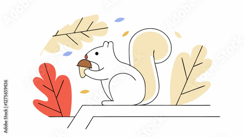 vector illustration of a quirrel nibbling on an acorn on a tree branch