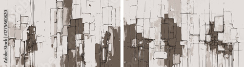 Background designs in sepia color blending textured forms with bold paint strokes, offering a timeless perspective on modern painting