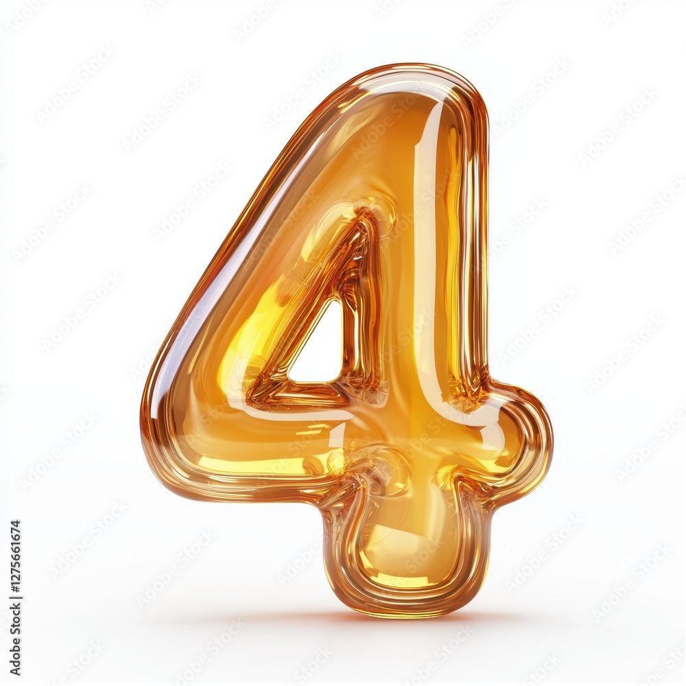Number 4 made of transparent glass with light reflections isolated on a clean white background Number 4 made of transparent glass with light reflections isolated on a clean white background