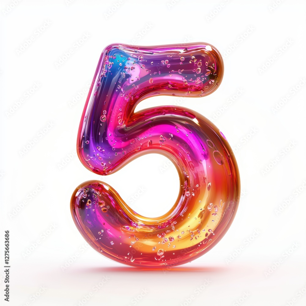 Number 5 made of swirling enchanted liquid with sparkling neon particles isolated on a clean white background Number 5 made of swirling enchanted liquid with sparkling neon particles isolated on a clean white background