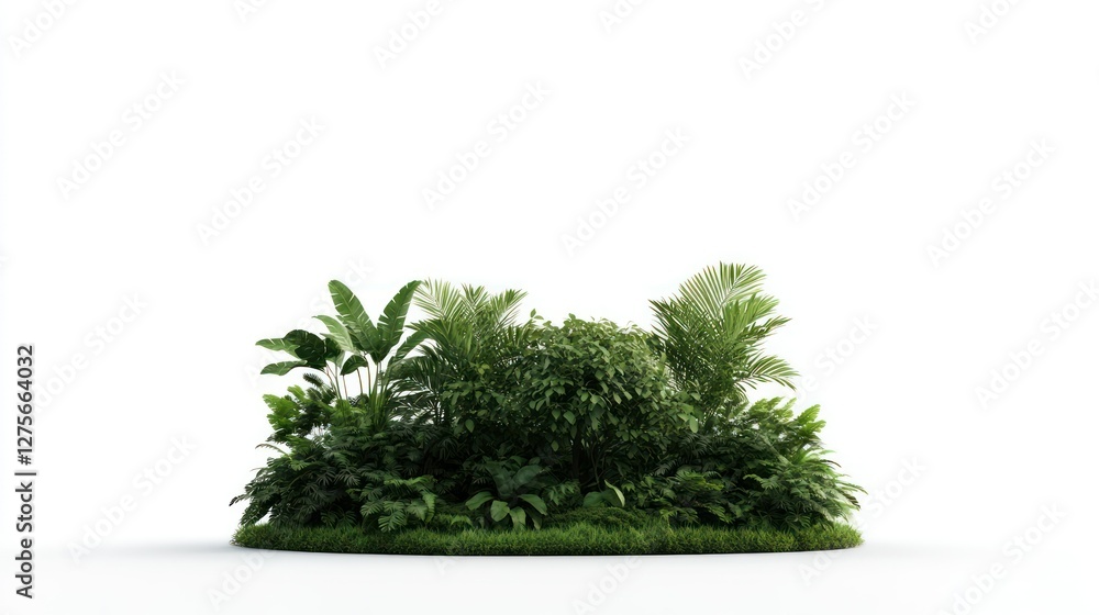 Fototapeta premium Lush Green Foliage: A vibrant collection of diverse green plants and foliage creates a dense, captivating natural scene.