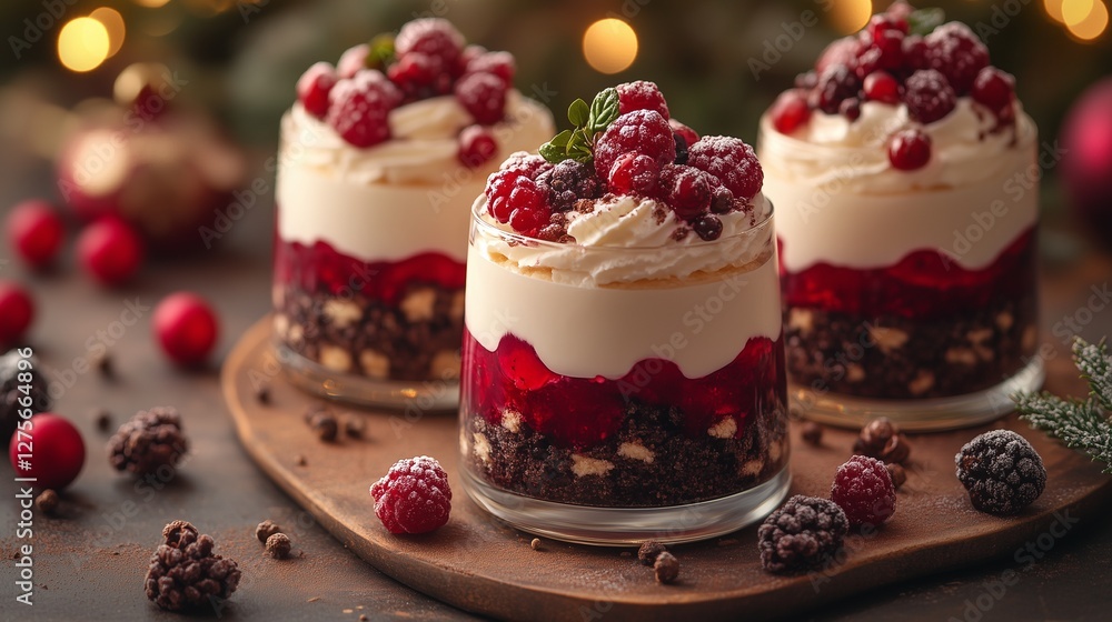 Black Forest trifle in glass Layers of creamy goodness, rich chocolate, and juicy raspberries juicy Black Forest trifle in glass Layers of creamy goodness, rich chocolate, and juicy raspberries juicy