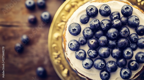 A Delectable Blueberry Cake with a Whipped Cream Topping