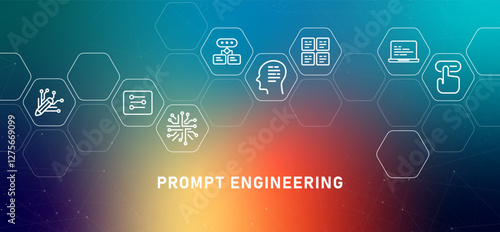 Prompt engineering input refinement command gradient header computing prompting generating management machine learning AI artificial intelligence icon design illustration