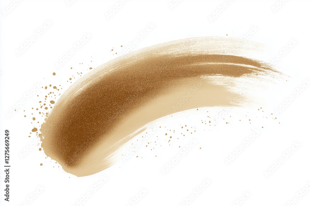 Golden brown brush stroke with subtle glitter texture on white background. Elegant abstract paint smear for design. Golden brown brush stroke with subtle glitter texture on white background. Elegant abstract paint smear for design.