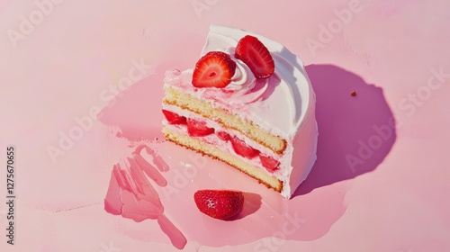 A Delectable Slice of Strawberry Cake with Whipped Cream