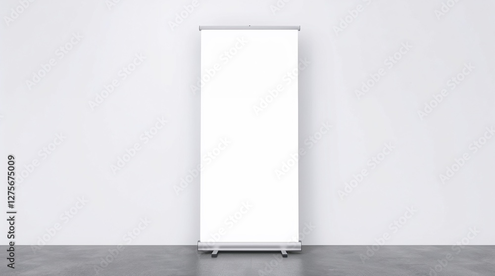 A clean rolled banner on a light gray wall background A clean rolled banner on a light gray wall background