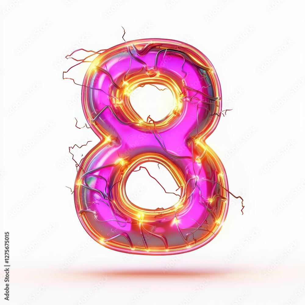 Number 8 made of neon energy with electric sparks and glowing edges isolated on a clean white background Number 8 made of neon energy with electric sparks and glowing edges isolated on a clean white background