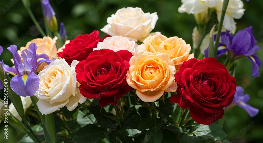 Beautiful Roses and Colorful Flowers in Bloom Beautiful Roses and Colorful Flowers in Bloom