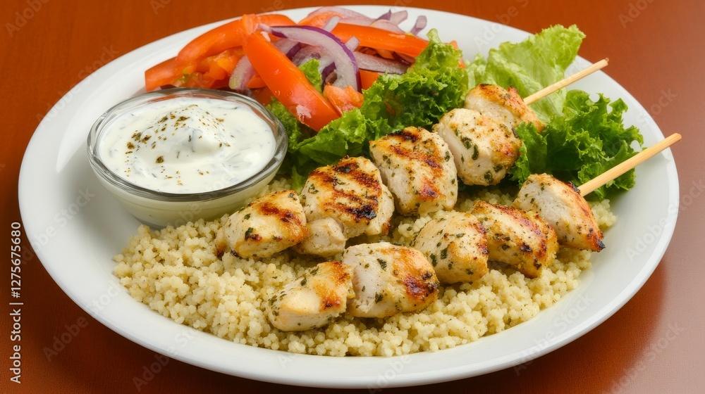 Grilled Chicken Skewers with Couscous and Salad: A Delicious Mediterranean Meal Grilled Chicken Skewers with Couscous and Salad: A Delicious Mediterranean Meal