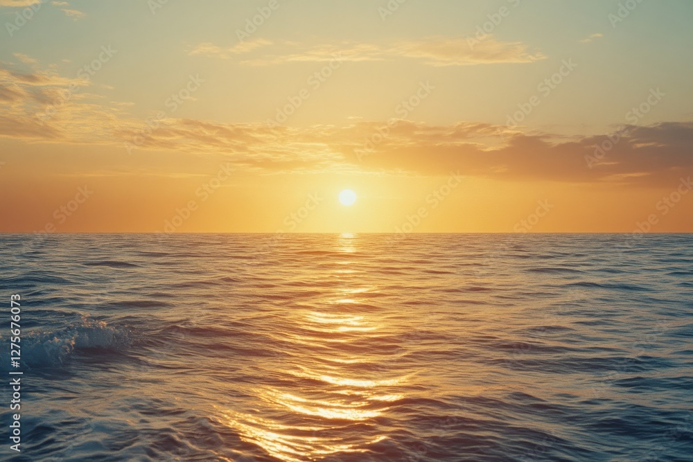 The sun sets over a vast ocean, painting the sky and water with golden hues in a serene symphony of light and tranquility. The sun sets over a vast ocean, painting the sky and water with golden hues in a serene symphony of light and tranquility.