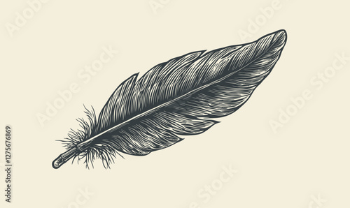 Vintage Feather Quill Etching in Minimalist Vector Style Illustration