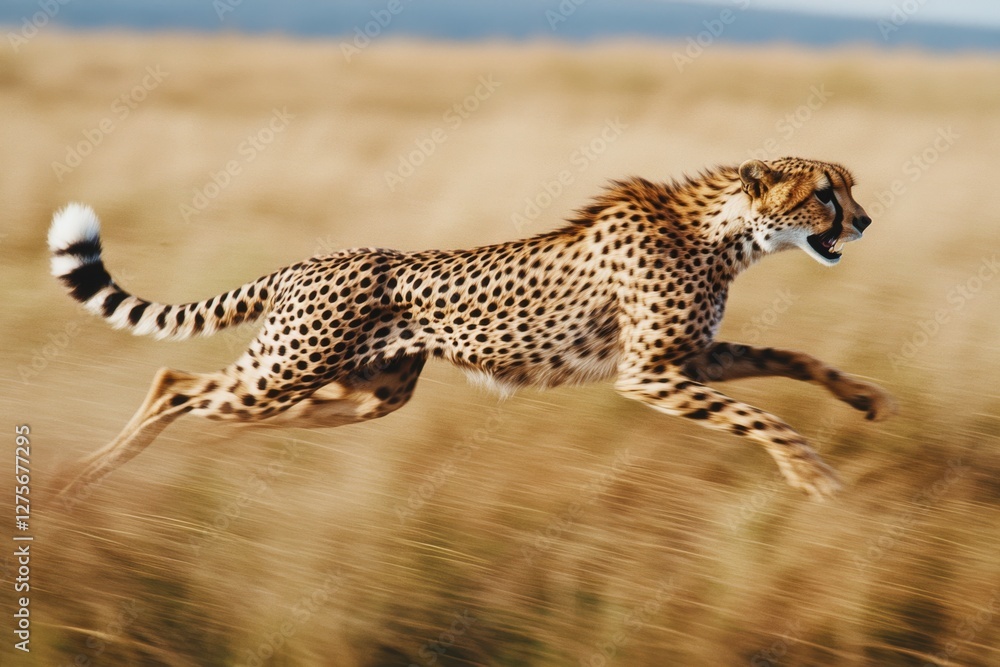 A speeding cheetah dashes gracefully through the golden grasslands, epitomizing agility and freedom under the open sky. A speeding cheetah dashes gracefully through the golden grasslands, epitomizing agility and freedom under the open sky.