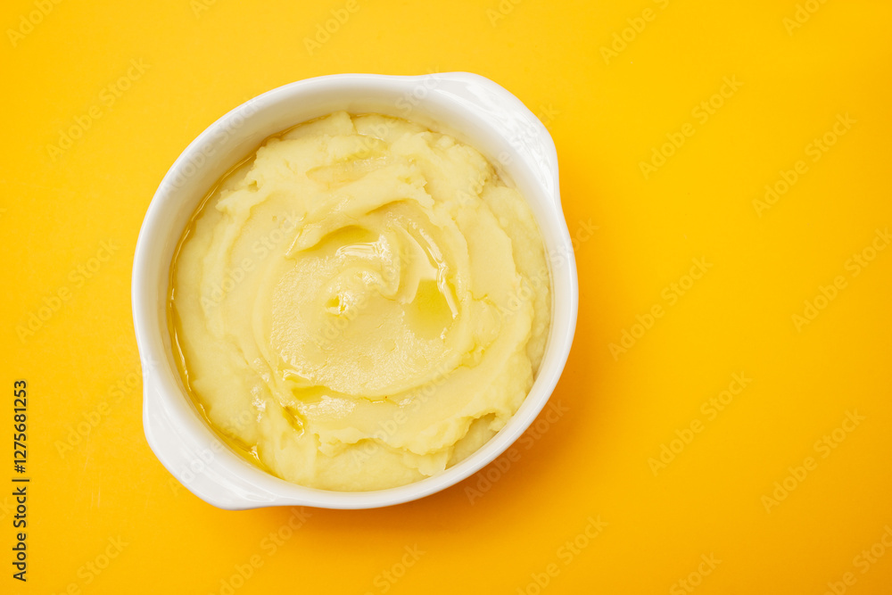 Mashed potato with olive oil in white bowl Mashed potato with olive oil in white bowl