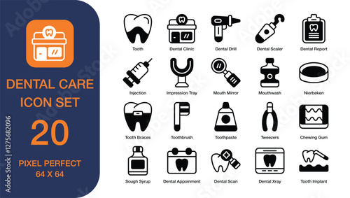 Dental Care Dual Tone Icon Set. Dental Clinic, Mouthwash, Toothbrush. Pixel Perfect. High Quality