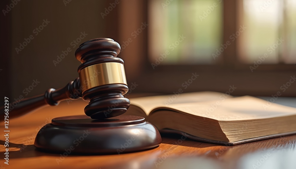 Wooden gavel rests beside law book. Justice, court proceedings, authority, legal representation. Judge decision, courtroom legislation. Evidence, case, trial order, right. Criminal, civil Wooden gavel rests beside law book. Justice, court proceedings, authority, legal representation. Judge decision, courtroom legislation. Evidence, case, trial order, right. Criminal, civil