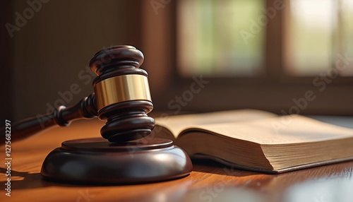 Wallpaper Mural Wooden gavel rests beside law book. Justice, court proceedings, authority, legal representation. Judge decision, courtroom legislation. Evidence, case, trial order, right. Criminal, civil Torontodigital.ca
