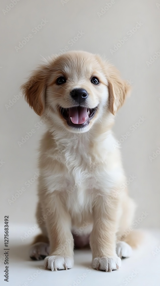Happy puppy sits indoors Happy puppy sits indoors