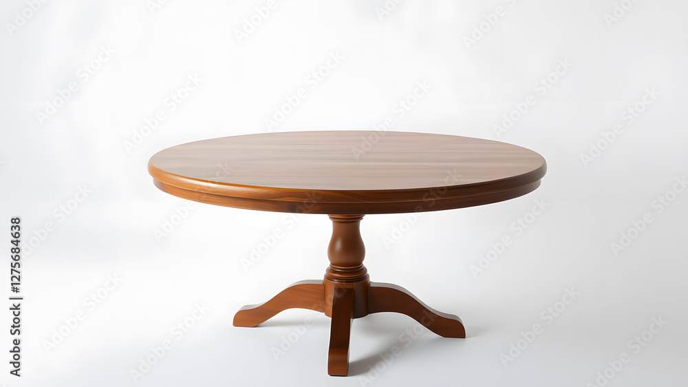 Empty beautiful round wood table on white background Empty beautiful round wood table on white background