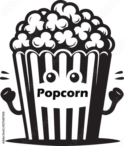 Silhouette vector EPS of popcorn with a fluffy, popped shape. Ideal for cinema branding, snack packaging, food labels, movie night designs, and concession stand logos.