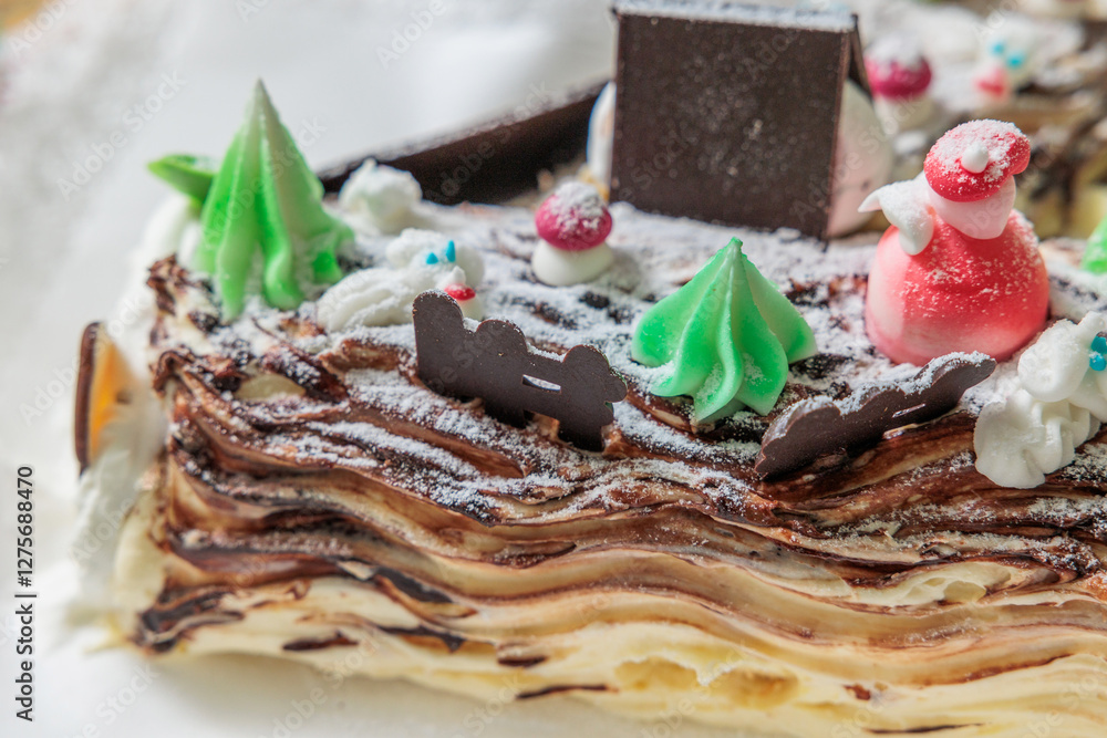 dettagli di un dolce tronchetto di natale italiano