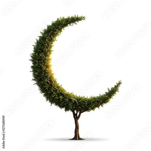 Ramdan Hilal crescent moon shaped tree branches and leaves.