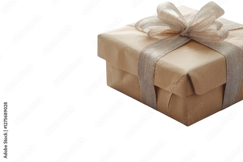 Gift box wrapped in elegant paper with ribbon sits on a clean surface ready for celebration Gift box wrapped in elegant paper with ribbon sits on a clean surface ready for celebration
