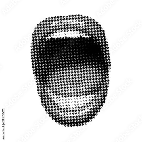 Shouting mouth with retro halftone effect