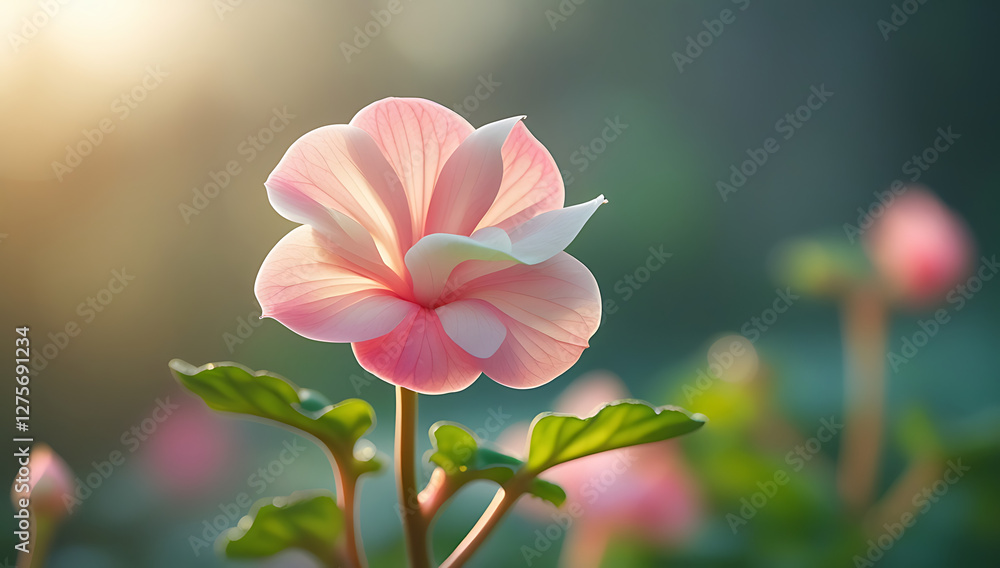 Fototapeta premium A beautiful close-up of a begonia flower in the morning light. Created with generated AI.