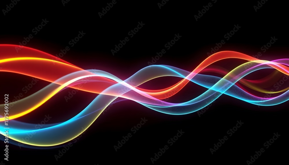 Colorful Abstract Waves Flowing Smoothly on Black Background Design Colorful Abstract Waves Flowing Smoothly on Black Background Design