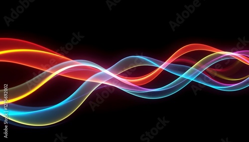 Colorful Abstract Waves Flowing Smoothly on Black Background Design