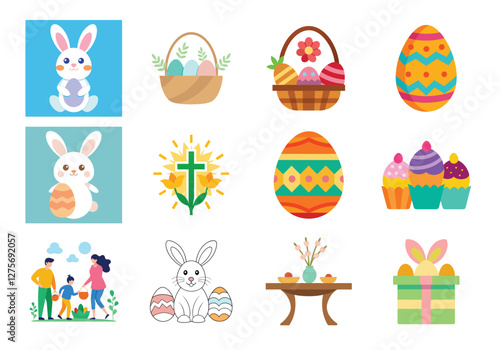 Set of Easter elements vector illustration isolated on white background