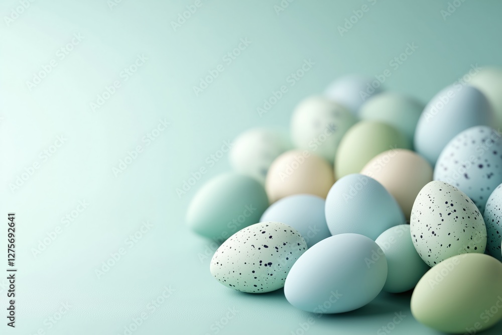Collection of pastel Easter eggs in soft colors on light background. Spring holiday celebration Collection of pastel Easter eggs in soft colors on light background. Spring holiday celebration
