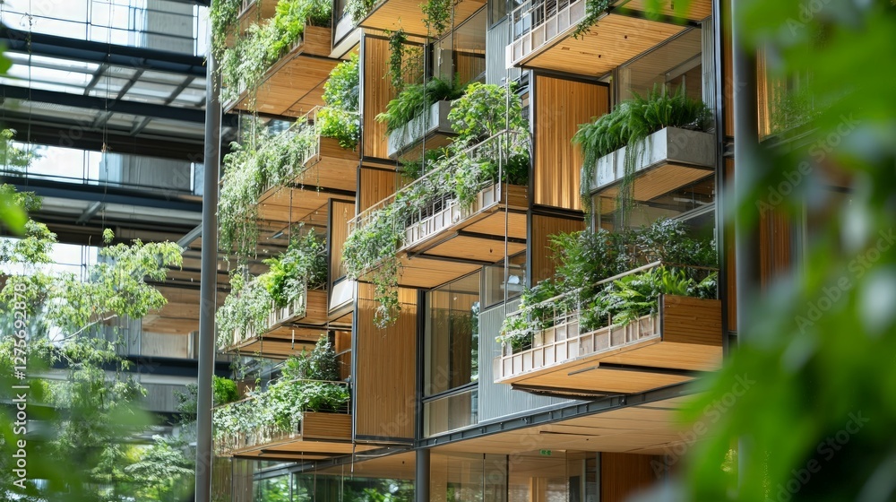 Modern Eco-Friendly Apartment Building with Vertical Gardens and Nature Modern Eco-Friendly Apartment Building with Vertical Gardens and Nature
